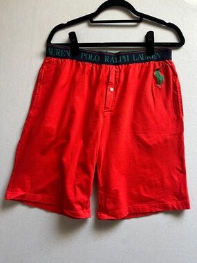 Polo Ralph Lauren Red Knit Cotton Lounge Sleep Shorts Pockets Size L